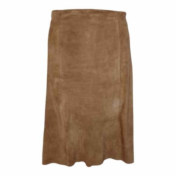 CACHE Tan Suede A-line Flare Skirt w/ Hi Low Hemline Size 6 Coastal Cowgirl Boho - Picture 1 of 10